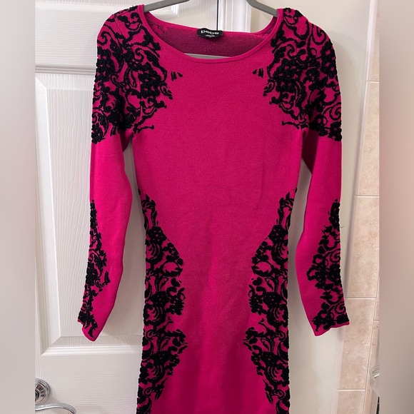 BEBE Persian red Jacquard Lace Sweater Dress - Picture 2 of 7